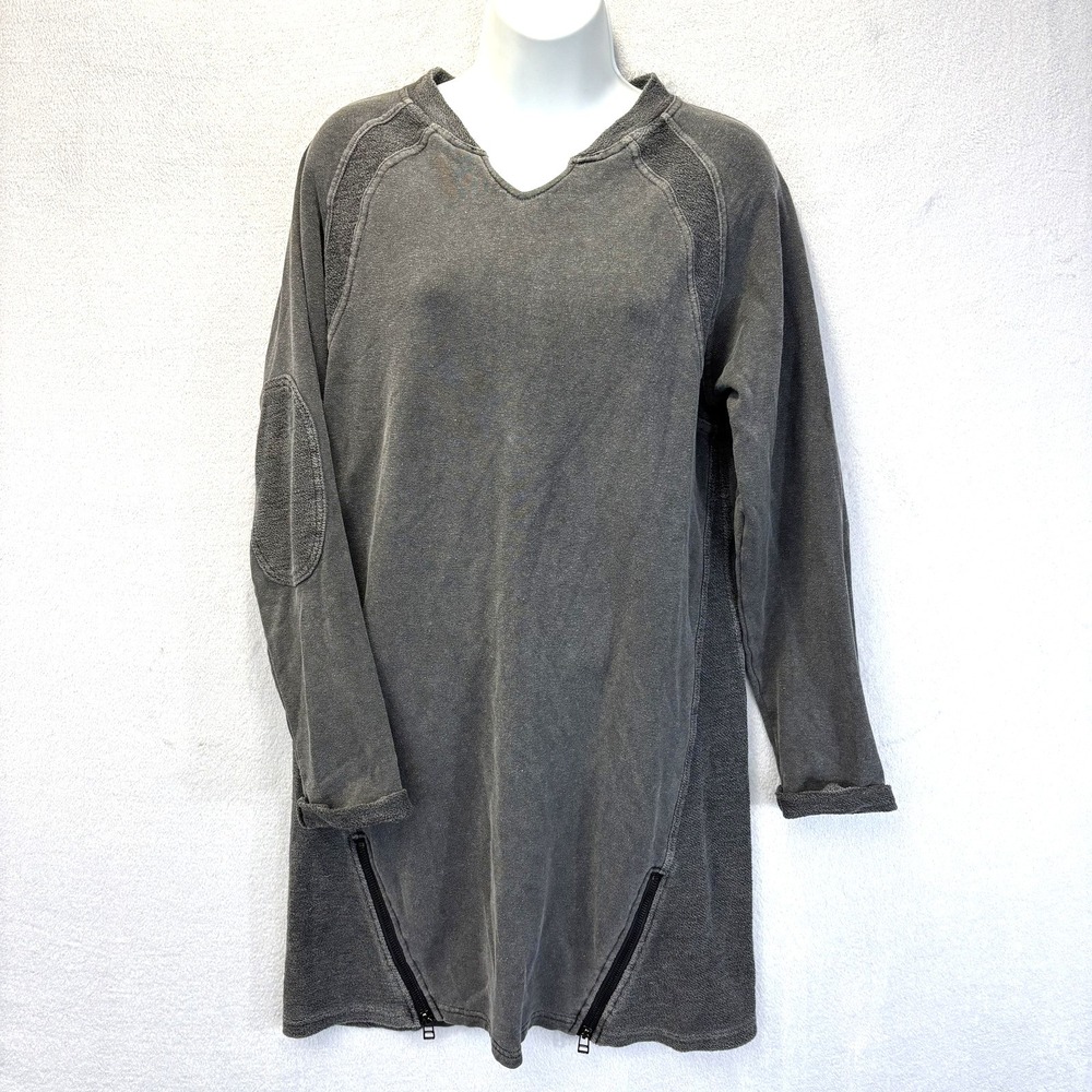Wrap London Hemp‎ Cotton Tunic Shirt Womens 6 Gray Relaxed Elbow Pads Lagenlook
